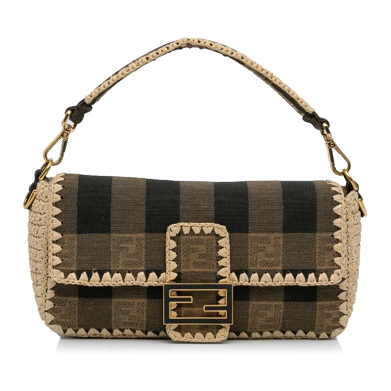 Fendi Pequin Canvas and Raffia Baguette (SHG-LMio6U)