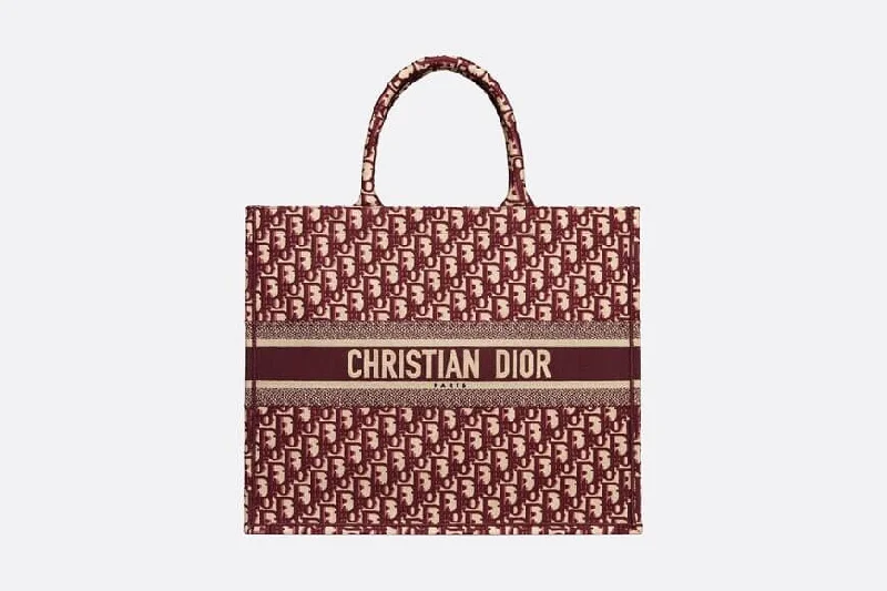 Christian Dior Book Tote Burgundy Christian Dior Oblique Embroidery