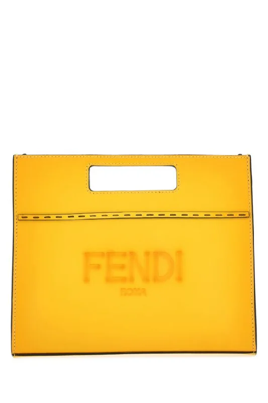 Fendi Men Yellow Leather Handbag