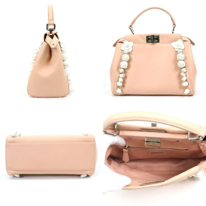 Fendi Handbag Shoulder Bag Mini Peekaboo Leather Pink Beige/White Silver Women's