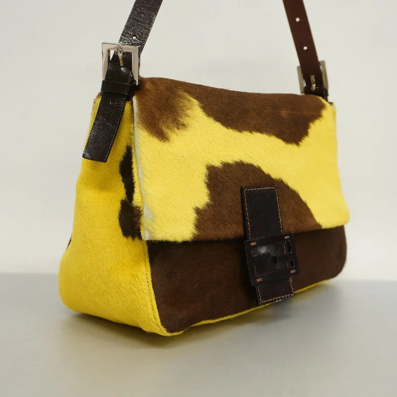 FENDI Mamma Bucket Harako Women's Leather Handbag Brown,Yellow