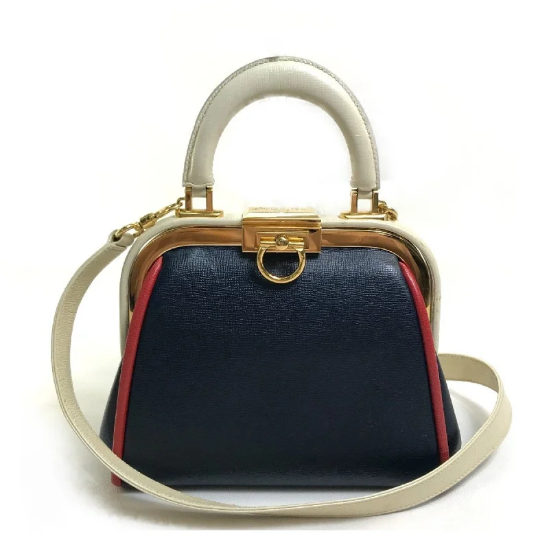 Christian CHRISTIAN DIOR Tricolor Vintage Bag 2WAYShoulder Bag Hand Bag Navy x WhiteBased x Red GoldHardware