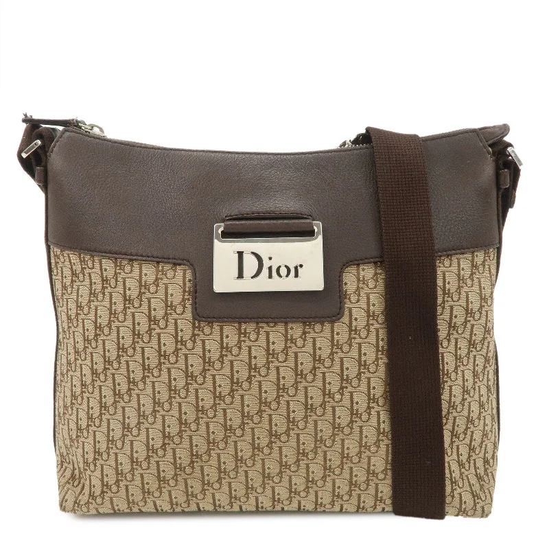 Christian Dior Trotter Canvas Leather Shoulder Bag Beige Brown