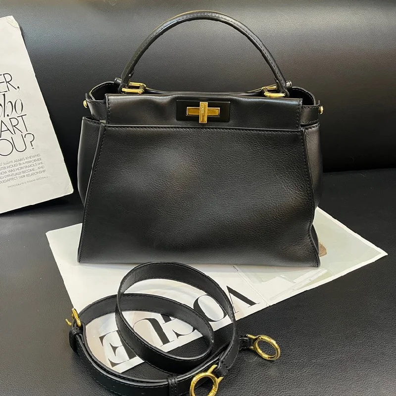 Fendi Peekaboo Black Leather Handbag Medium Size