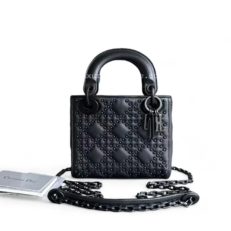 Dior Lady Mini - Cannage Studded All Black Shoulder Bag