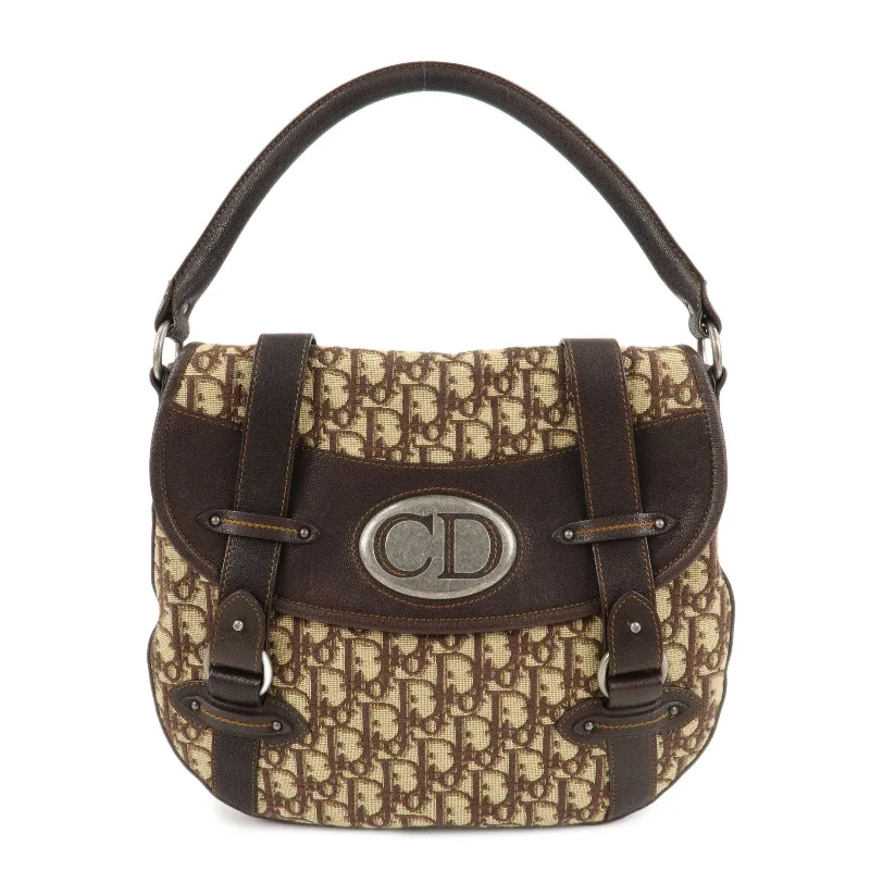 Christian Dior Trotter Canvas Leather Shoulder Bag Brown