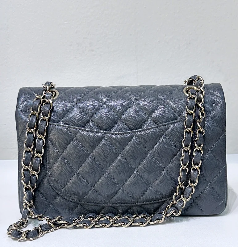 CHANEL Caviar Quilted Small Double Flap Dark Grey