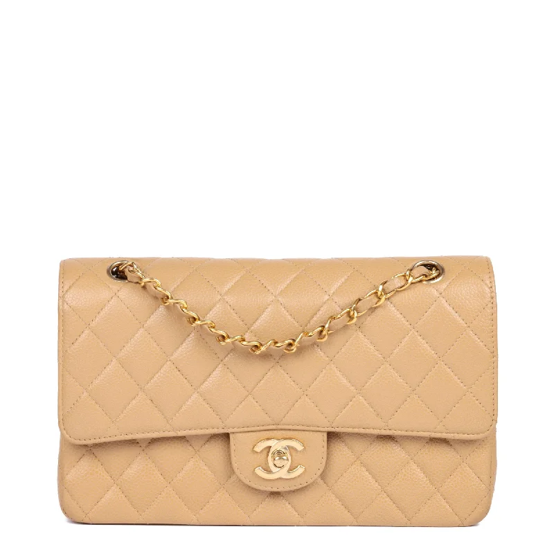 Chanel Beige Quilted Caviar Leather Medium Classic Double Flap Bag