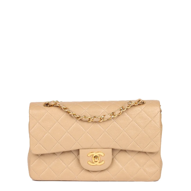 Chanel Beige Quilted Lambskin Vintage Small Classic Double Flap Bag