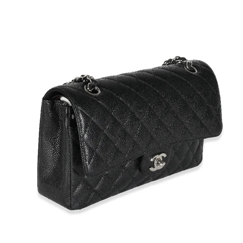 CHANEL Black Quilted Caviar Medium Classic Double Flap Bag