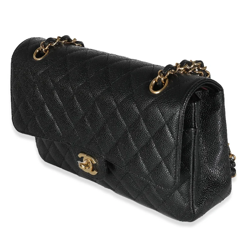 CHANEL Black Quilted Caviar Medium Classic Double Flap Bag