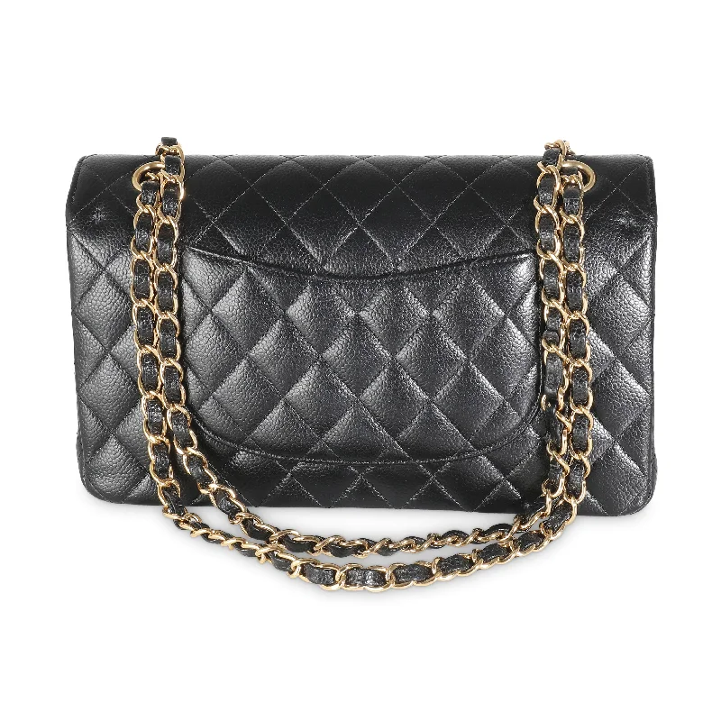 CHANEL Black Quilted Caviar Medium Classic Double Flap Bag