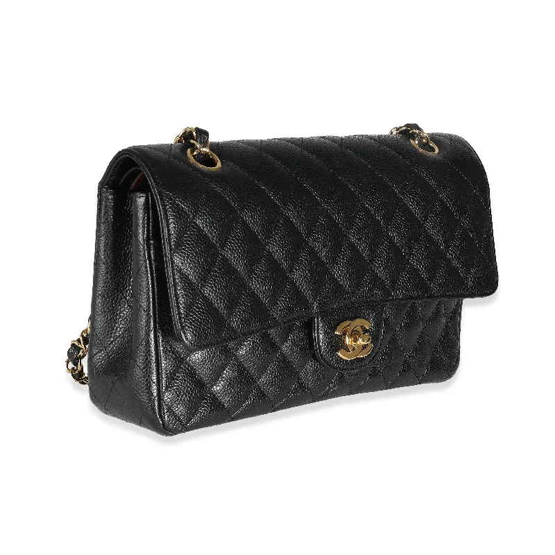 CHANEL Black Quilted Caviar Medium Classic Double Flap Bag