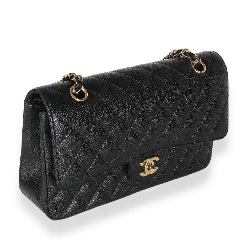 CHANEL Black Quilted Caviar Medium Classic Double Flap Bag