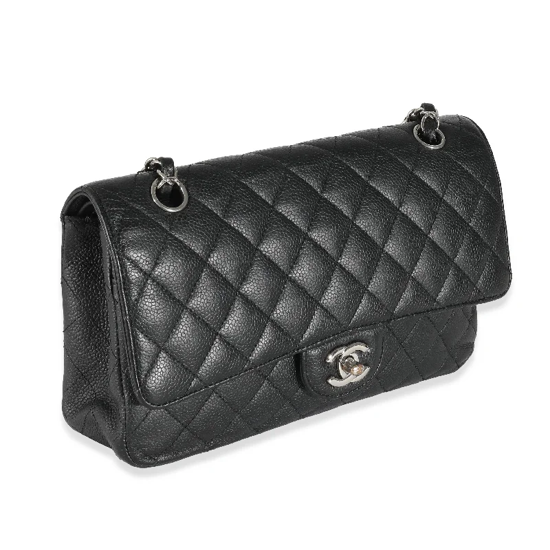 CHANEL Black Quilted Caviar Medium Classic Double Flap Bag