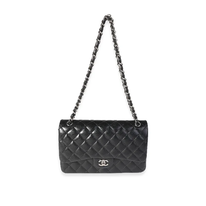 CHANEL Black Quilted Lambskin Jumbo Classic Double Flap Bag