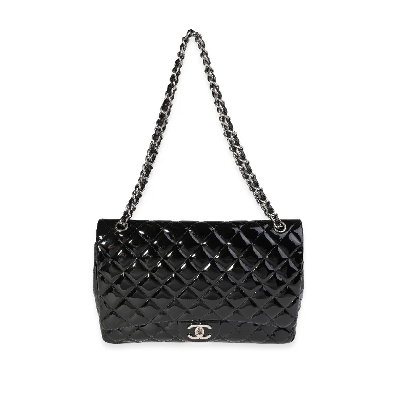 CHANEL Black Quilted Patent Leather Maxi Classic Double Flap Bag