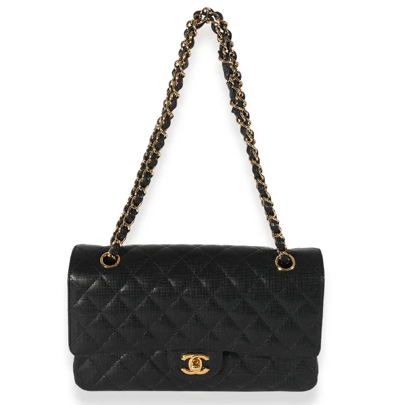 CHANEL Black Quilted Perforated Lambskin Medium Classic Double Flap Bag