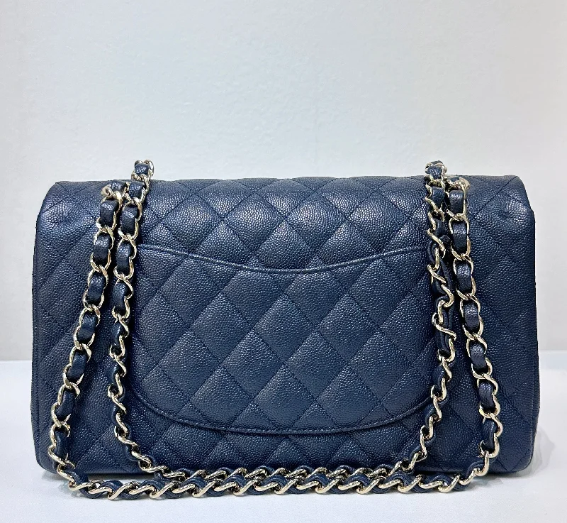 CHANEL Caviar Quilted Medium Double Flap 18B Navy