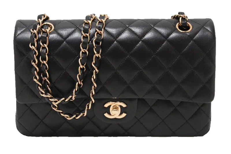 Chanel Classic Black Quilted Lambskin Leather Classic Medium Double Flap Bag