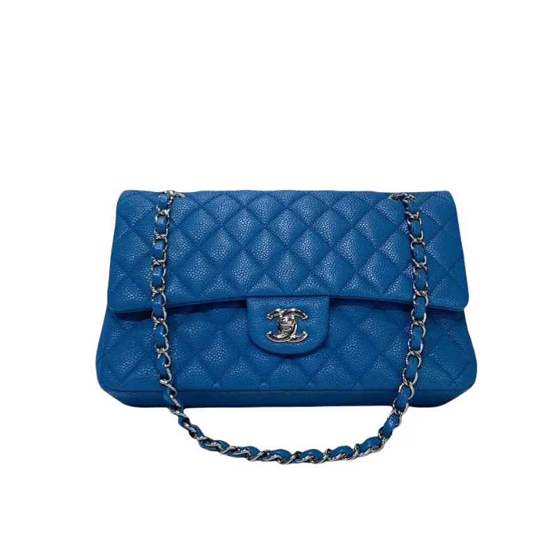 Classic Double Flap Matte Caviar Medium Blue SHW