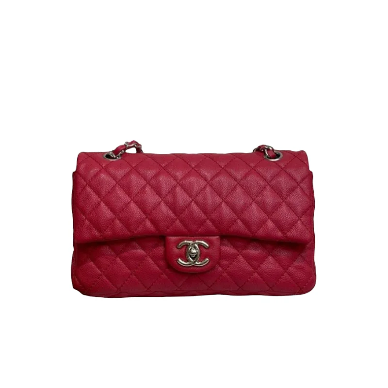 Double Flap Medium Caviar Fuchsia Pink SHW