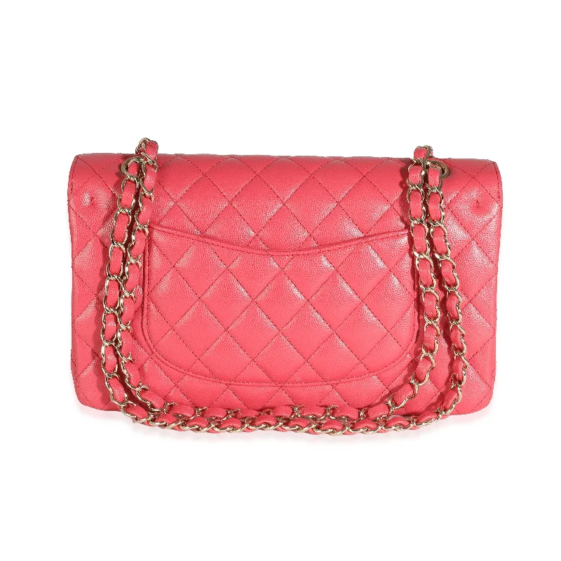 CHANEL Dark Pink Quilted Caviar Medium Classic Double Flap Bag