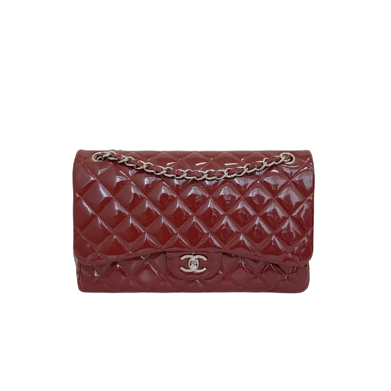 Chanel Double Flap Jumbo Patent Red SHW