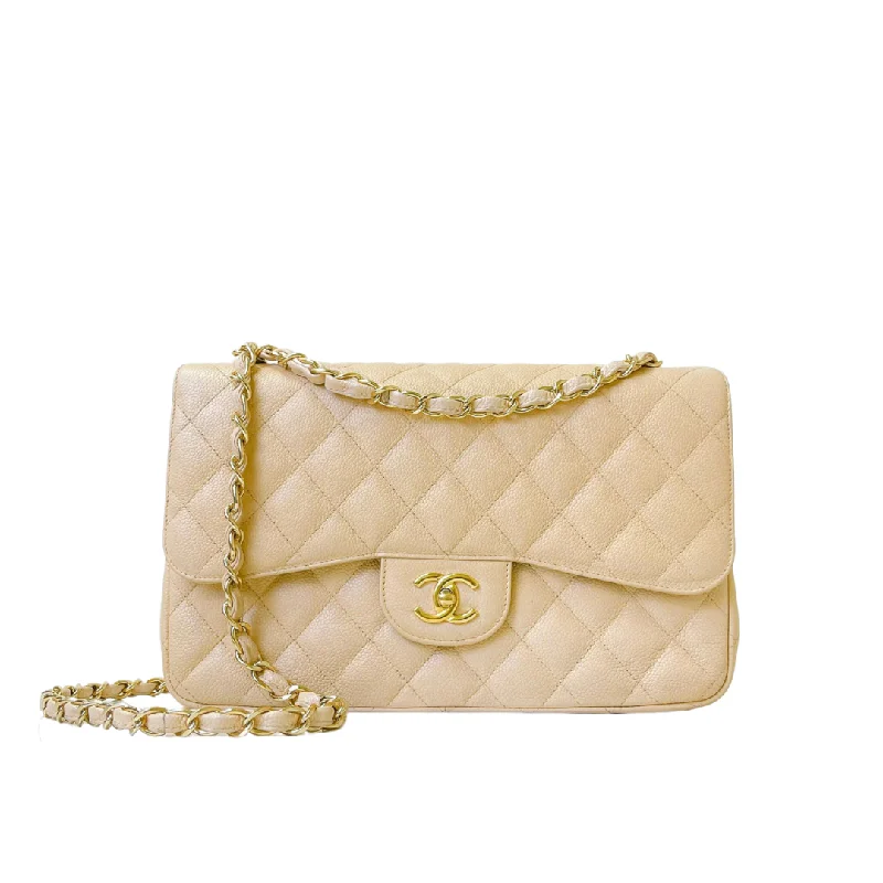 Double Flap Jumbo Caviar Beige GHW