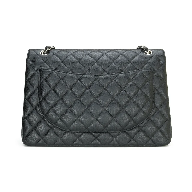 Chanel Double Flap Maxi Black Caviar Silver Hardware 2014