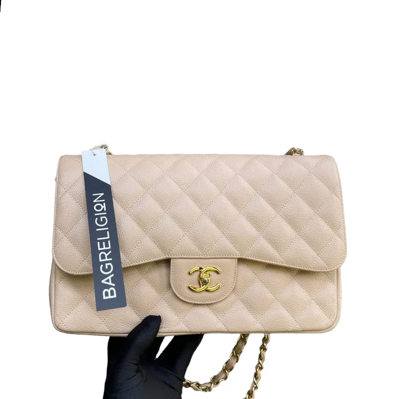 Jumbo Classic Double Flap Caviar Beige GHW