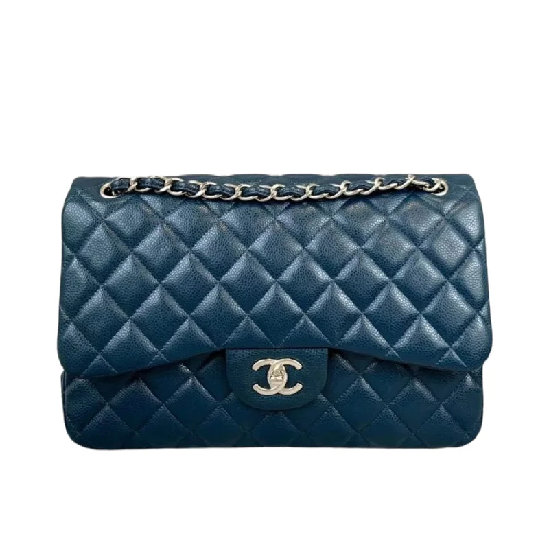 Jumbo Classic Double Flap Caviar Blue SHW