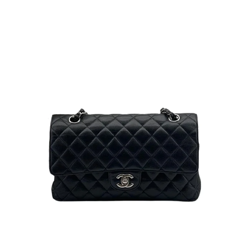 Medium Classic Double Flap Caviar Black SHW