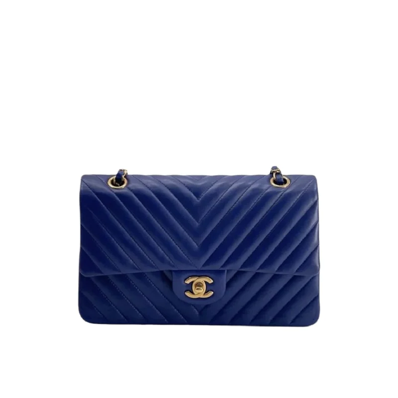 Medium Classic Double Flap Chevron Lambskin Blue GHW