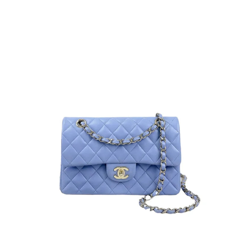 Small Classic Double Flap Lambskin Blue SHW