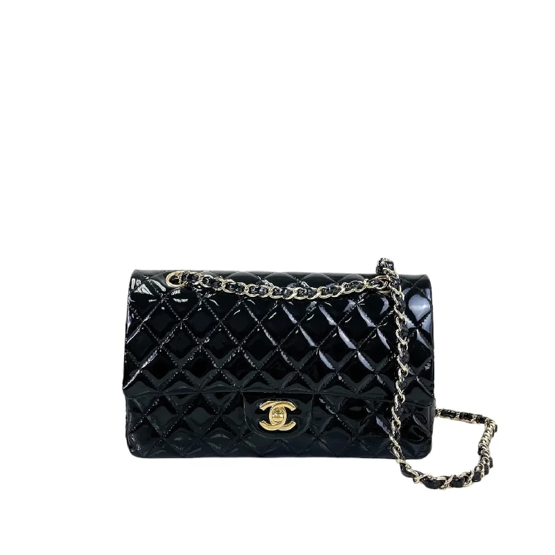 Medium Classic Double Flap Patent Black GHW