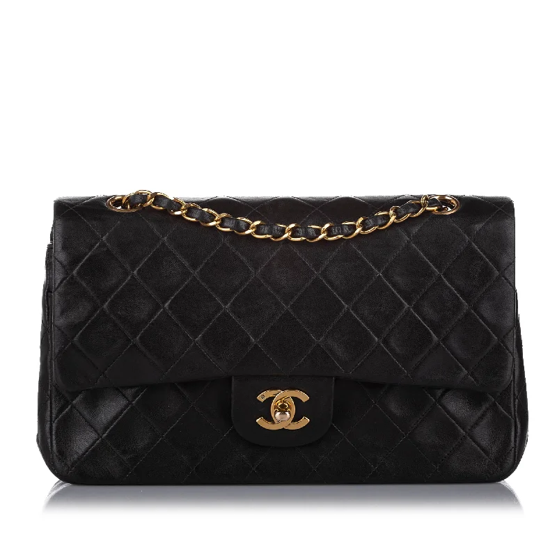 Medium Classic Lambskin Double Flap Bag Black