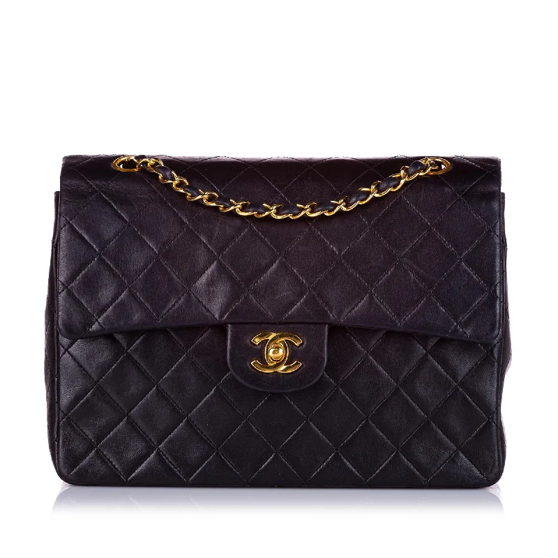 Medium Classic Lambskin Double Flap Bag Black