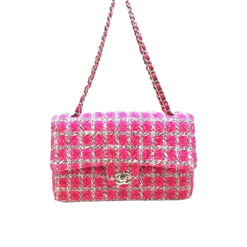 Medium Double Flap Matelasse Pink White Tweed SHW