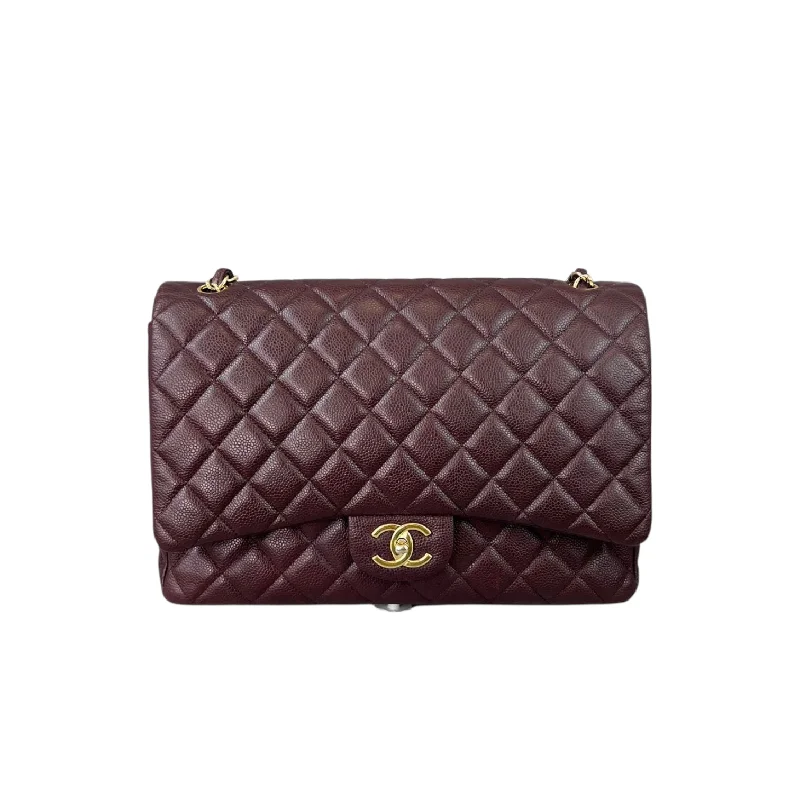 Double Flap Maxi Caviar Burgundy GHW