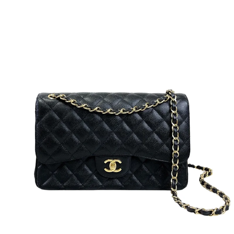 Jumbo Double Flap Caviar Black GHW