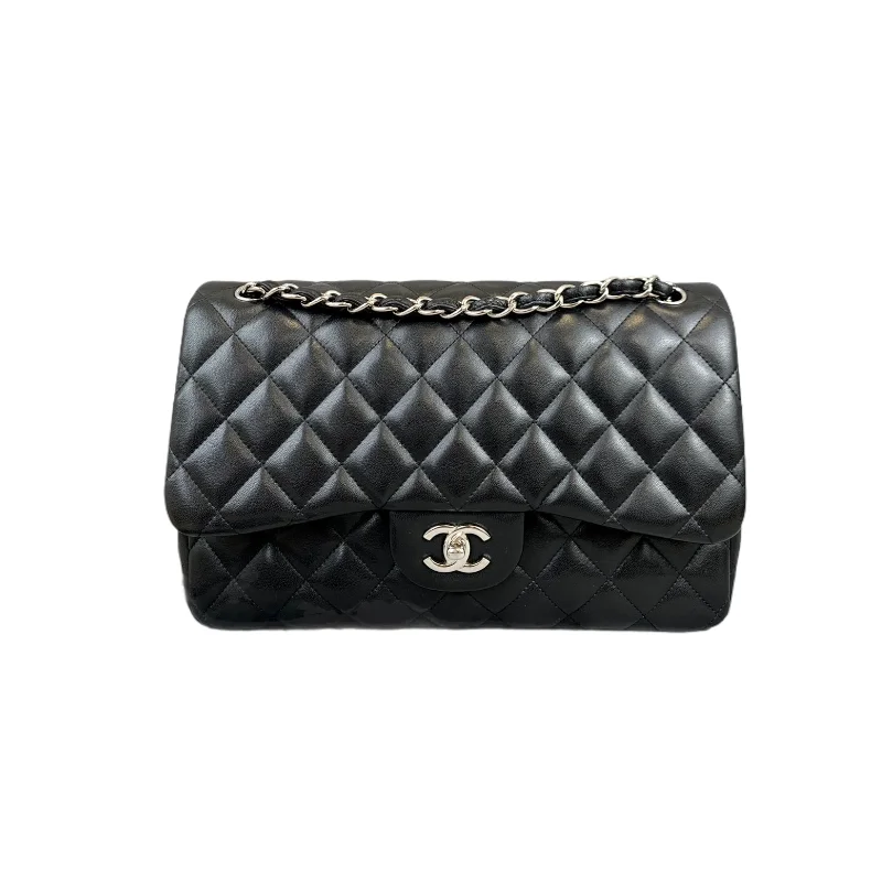 Jumbo Double Flap in Black Lambskin with SHW