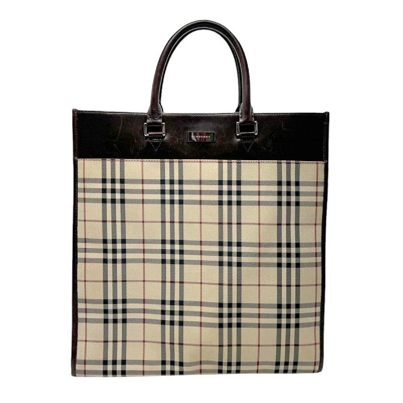 Burberry handbag tote bag Nova check canvas leather beige brown silver men's women's n0576