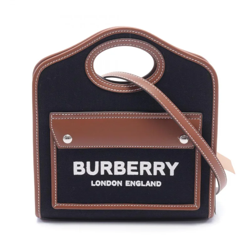 Burberry Micro Pocket Handbag Bag Canvas Leather Women's Black Brown 8055187