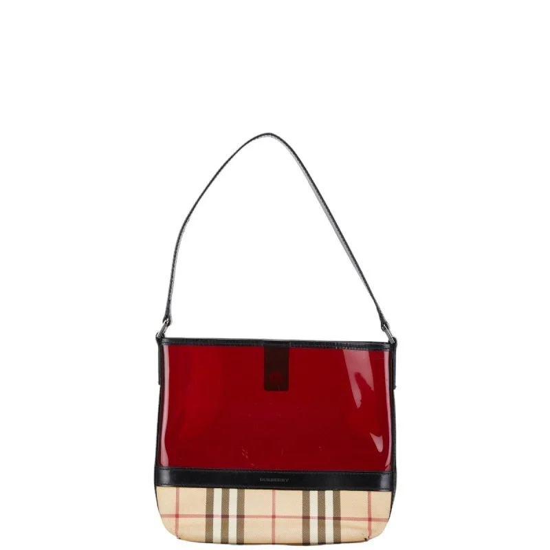 Burberry Nova Check Bag Handbag Beige Red Black PVC Vinyl Women's BURBERRY