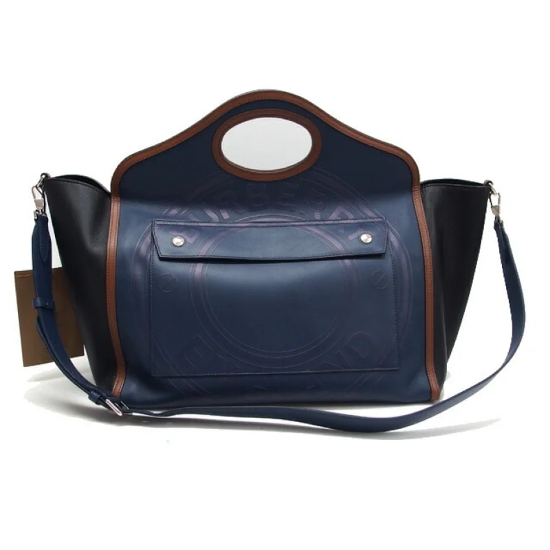 Burberry Pocket Tote Handbag Ink Blue (Navy) x Black