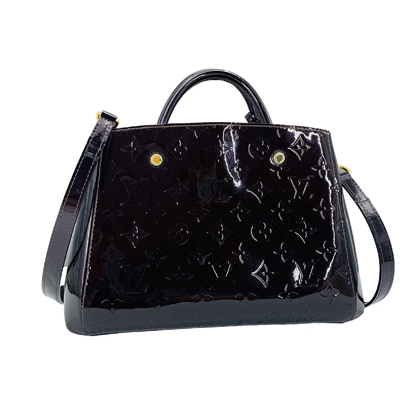 Louis Vuitton Black Patent leather Montaigne handbag bag